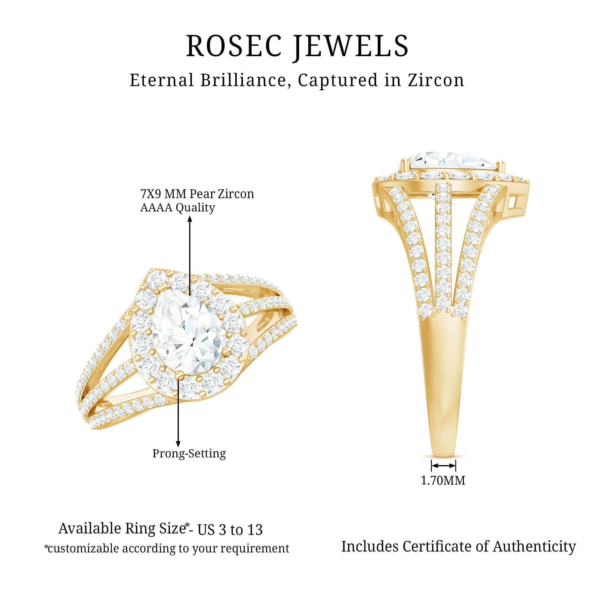 Pear Shaped Cubic Zirconia Split Shank Engagement Ring for Women