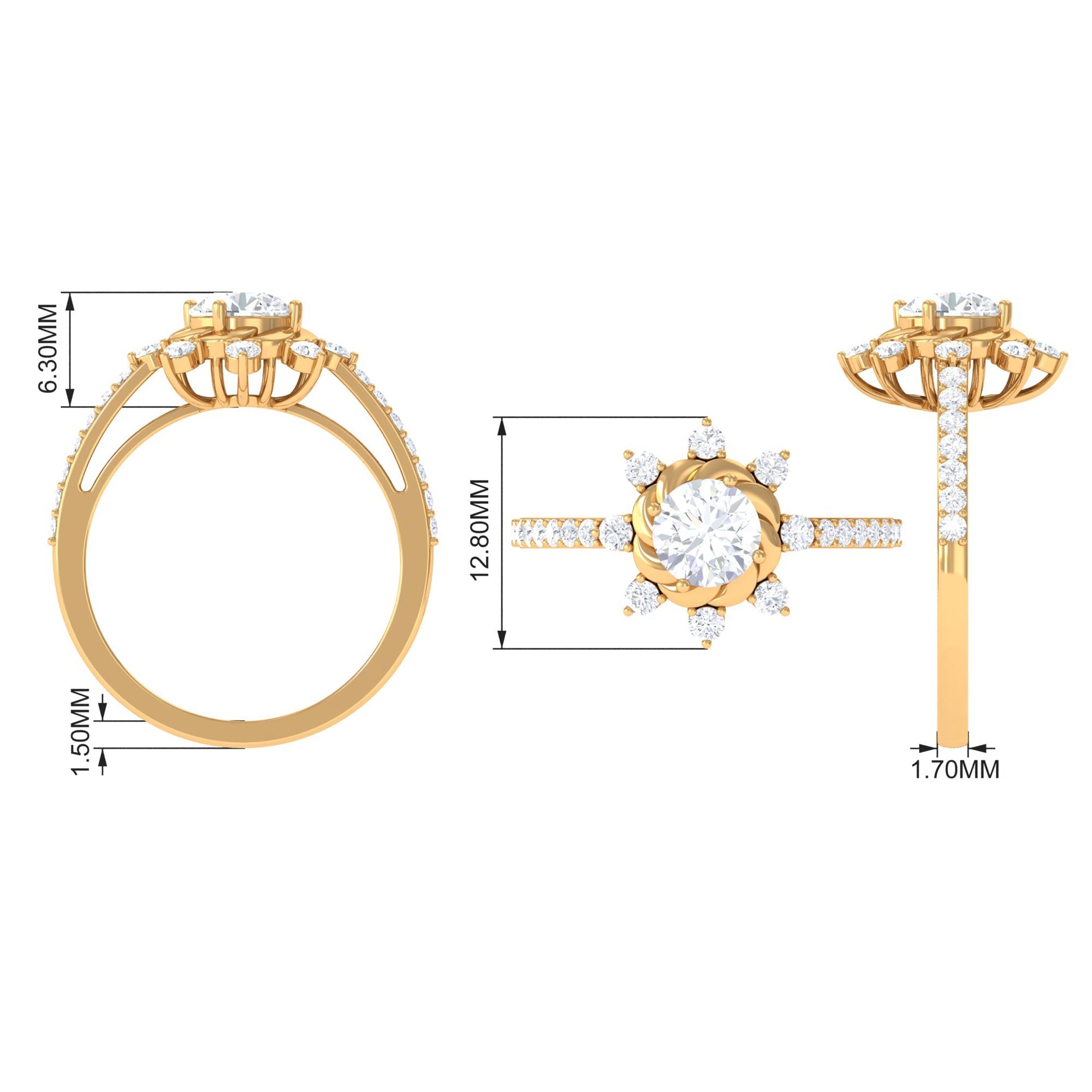 Round Cubic Zirconia Designer Engagement Ring