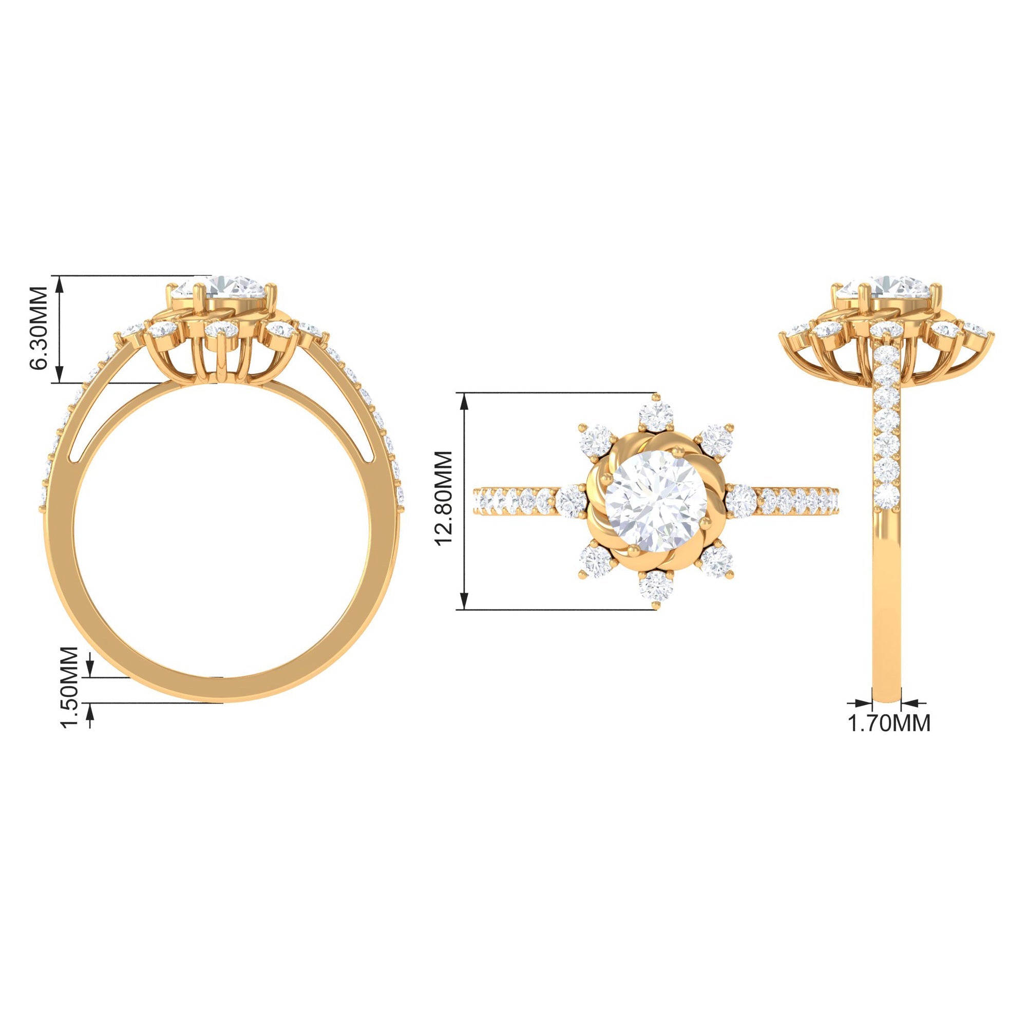 Round Cubic Zirconia Designer Engagement Ring