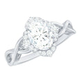 1.2 Carat Oval Cubic Zirconia Flower Engagement Ring in Crossover Shank