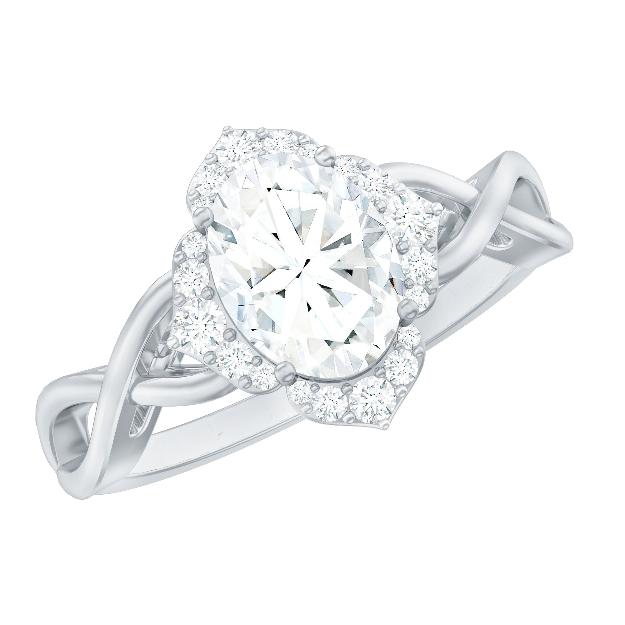 1.2 Carat Oval Cubic Zirconia Flower Engagement Ring in Crossover Shank