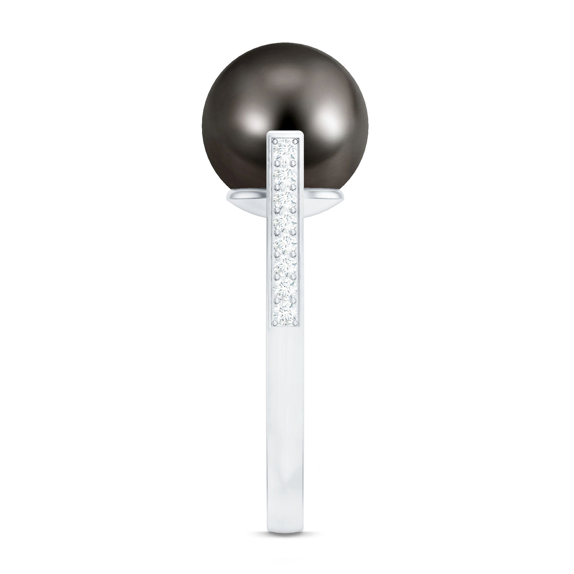 Real Tahitian Pearl Solitaire Engagement Ring with Diamond