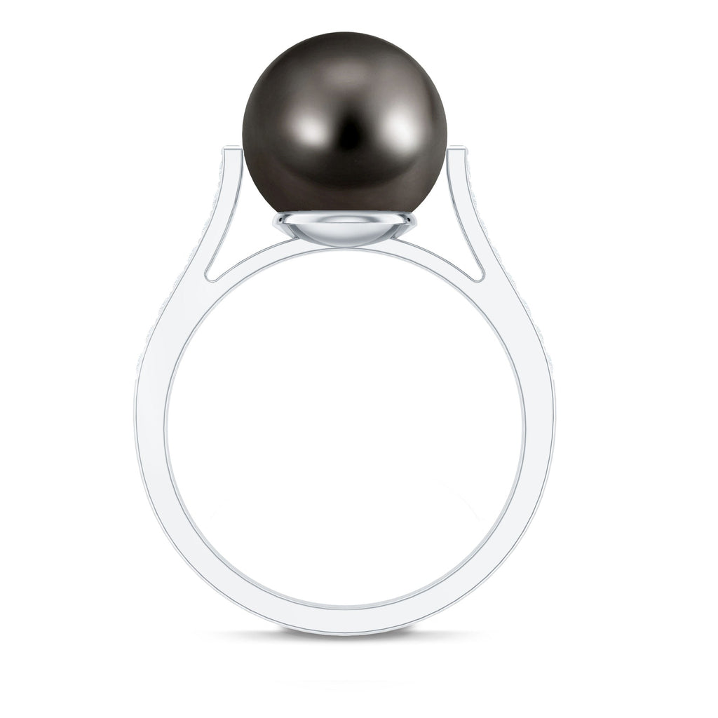 Real Tahitian Pearl Solitaire Engagement Ring with Diamond