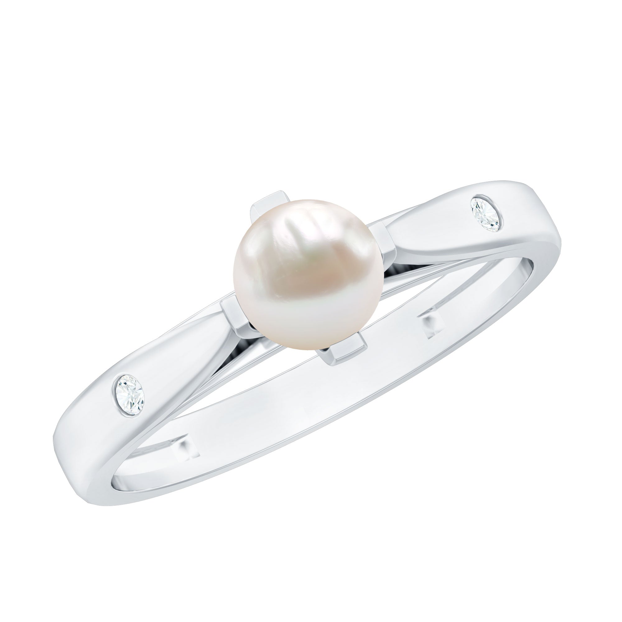 Cultured 2 Carat Freshwater Pearl Solitaire Promise Ring with Diamond