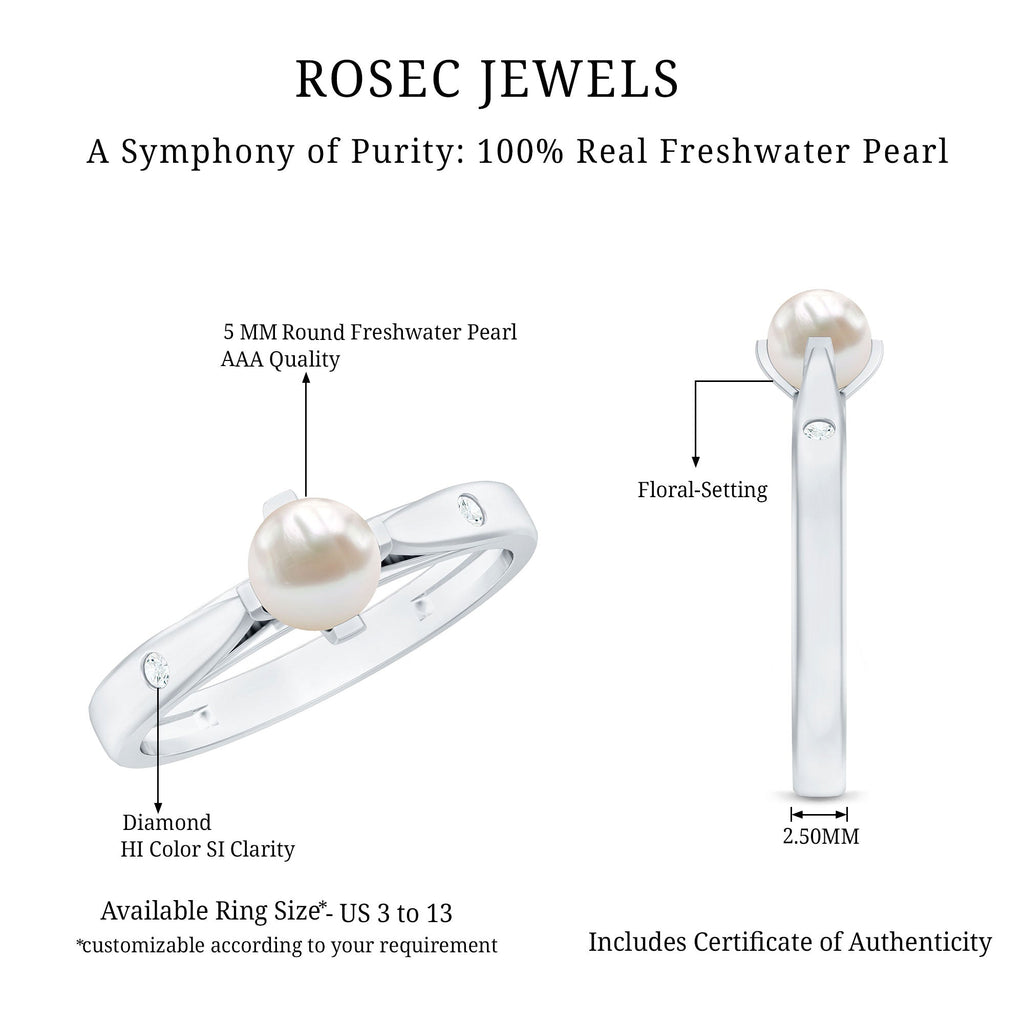 Cultured 2 Carat Freshwater Pearl Solitaire Promise Ring with Diamond