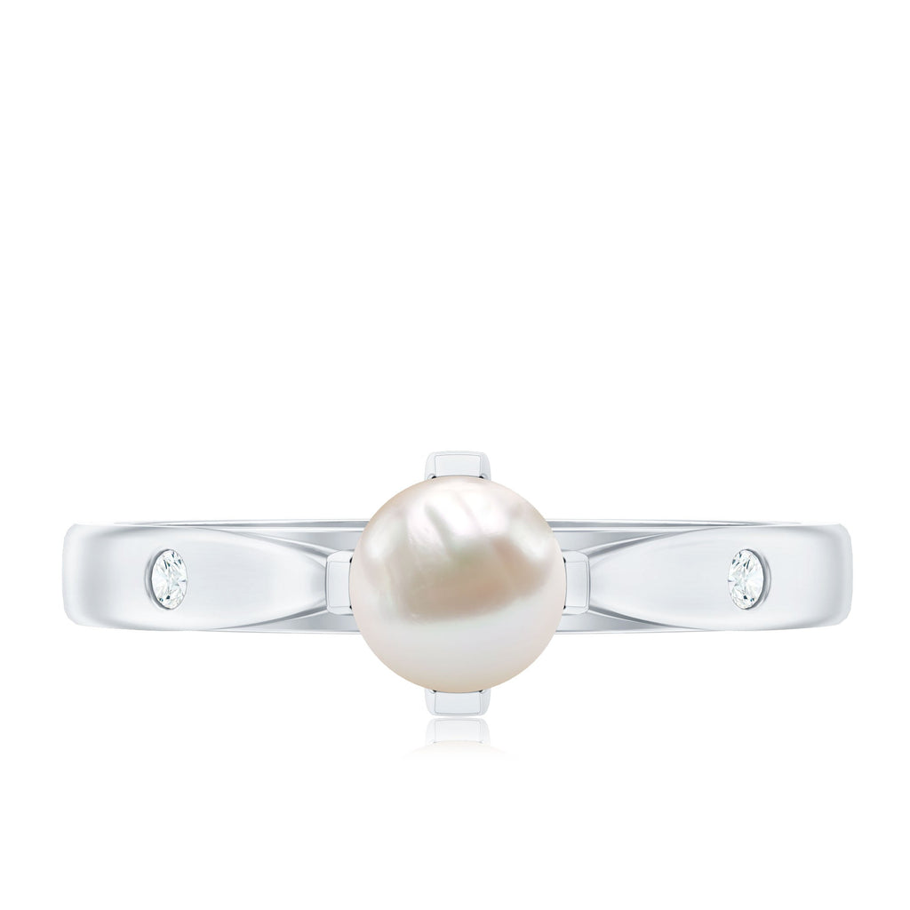 Cultured 2 Carat Freshwater Pearl Solitaire Promise Ring with Diamond