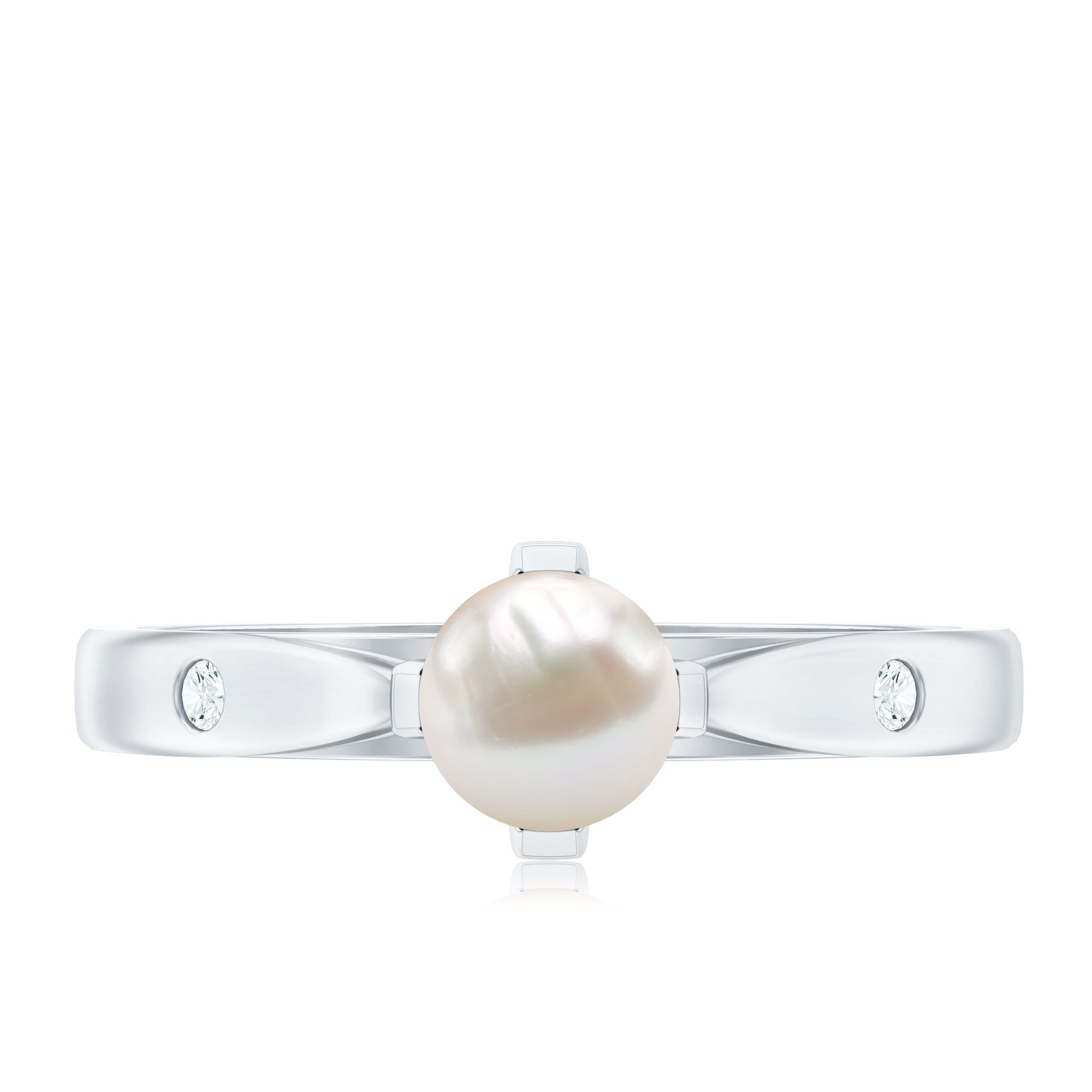 Cultured 2 Carat Freshwater Pearl Solitaire Promise Ring with Diamond