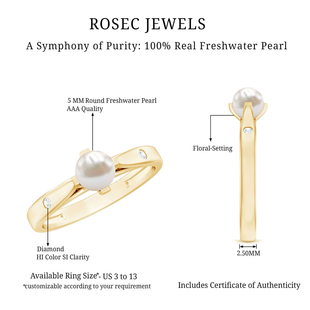 Cultured 2 Carat Freshwater Pearl Solitaire Promise Ring with Diamond