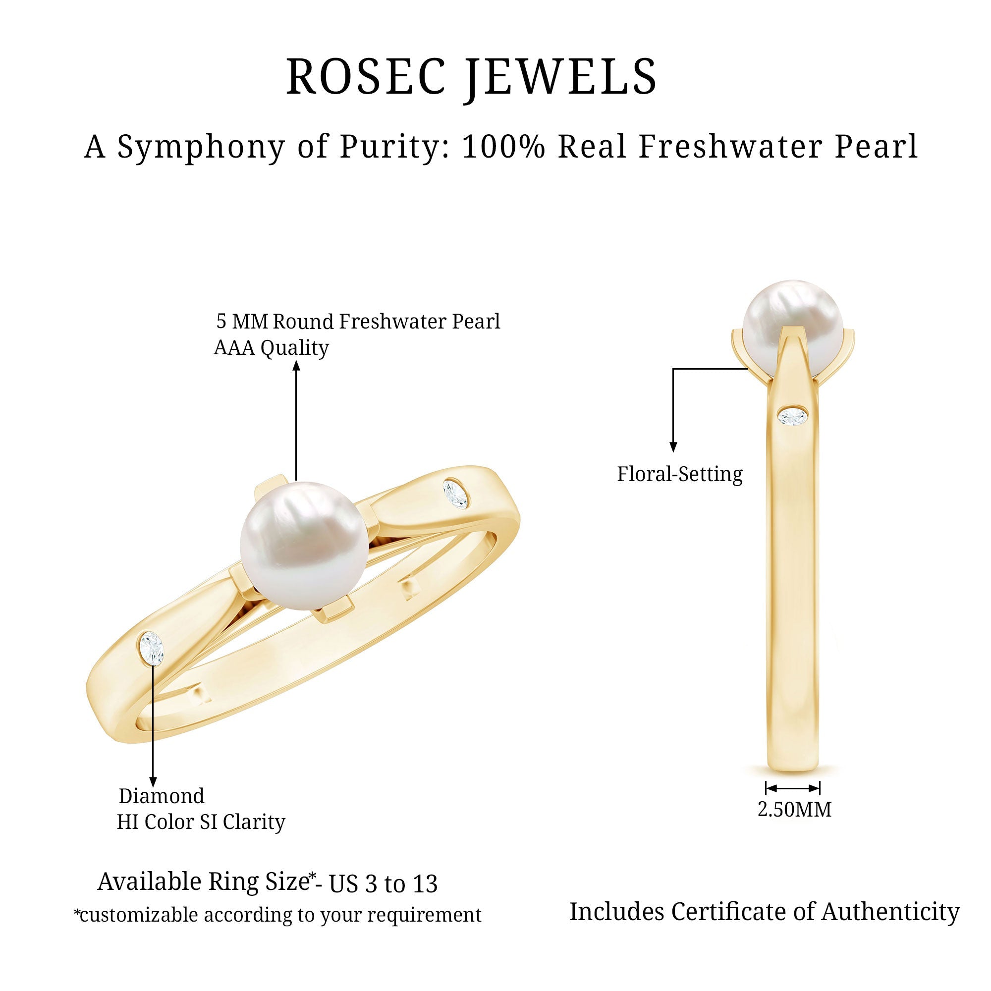 Cultured 2 Carat Freshwater Pearl Solitaire Promise Ring with Diamond
