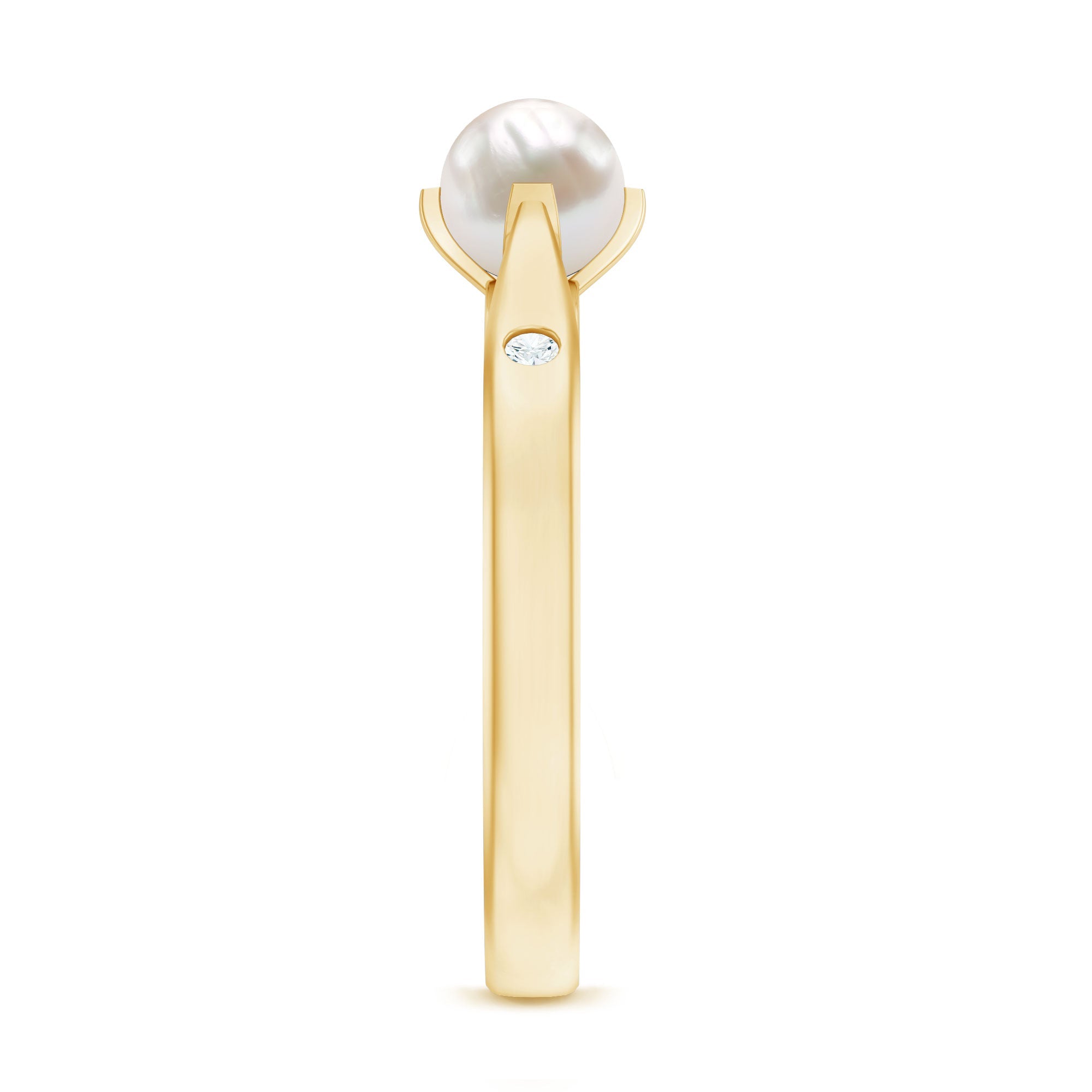 Cultured 2 Carat Freshwater Pearl Solitaire Promise Ring with Diamond