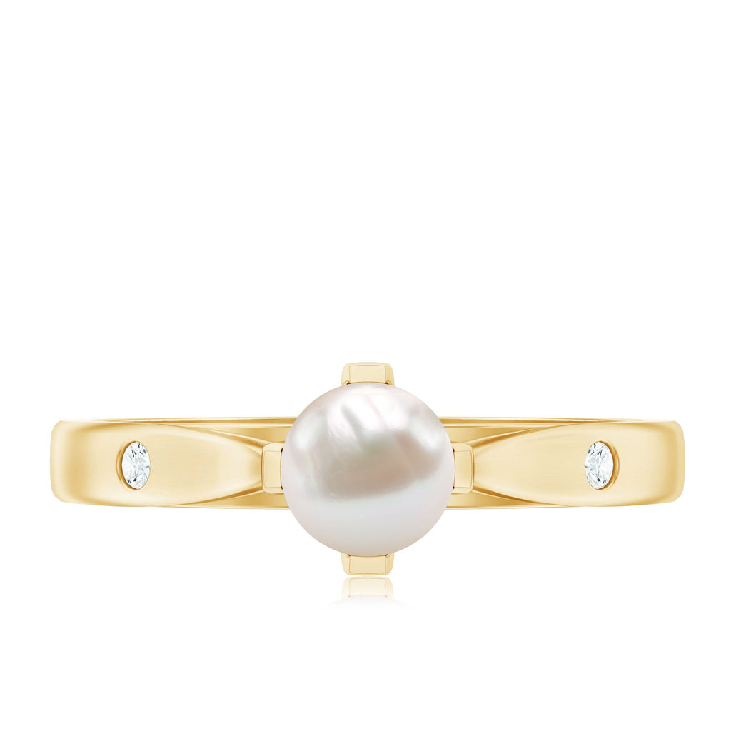 Cultured 2 Carat Freshwater Pearl Solitaire Promise Ring with Diamond