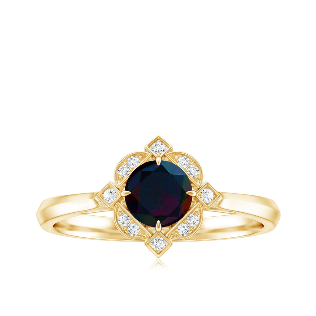 Vintage Inspired Black Opal and Diamond Engagement Ring