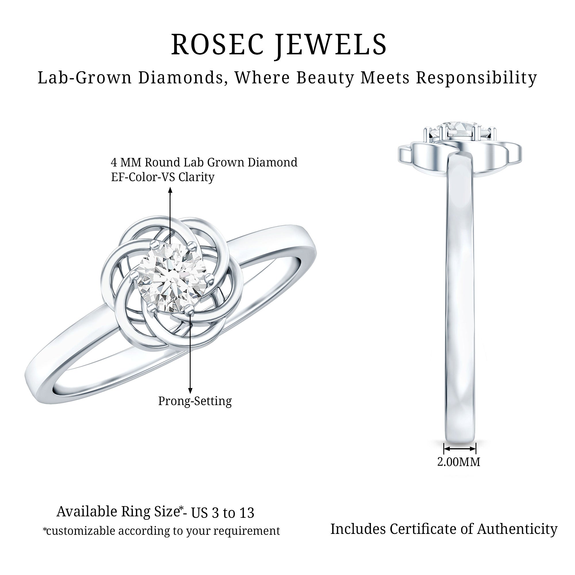 Solitaire Lab Grown Diamond Flower Promise Ring with Certificate