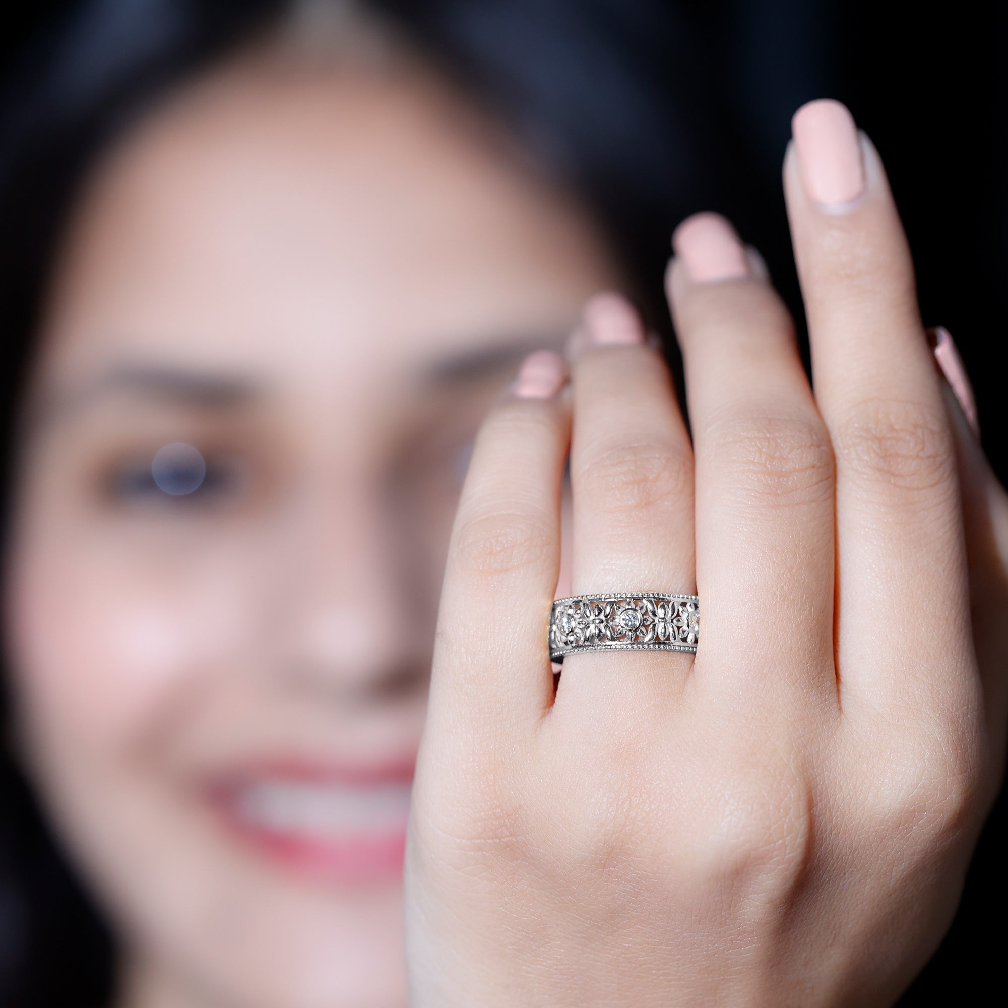 Floral Inspired Lab Grown Diamond Filigree Wedding Band