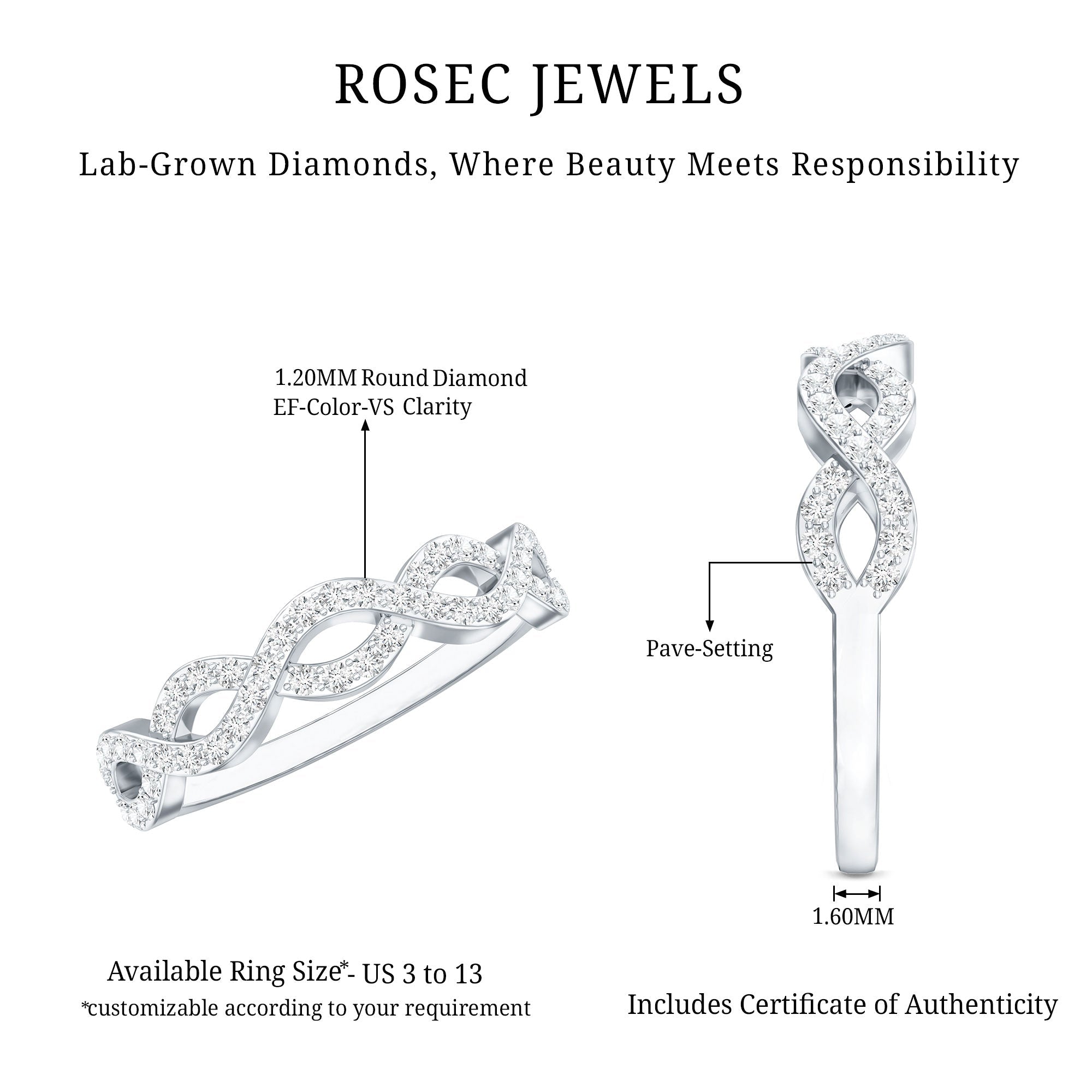 Pave Set Lab Grown Diamond Infinity Wedding Band