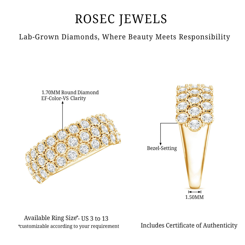 3 Row Lab Grown Diamond Wide Wedding Band with Certificate
