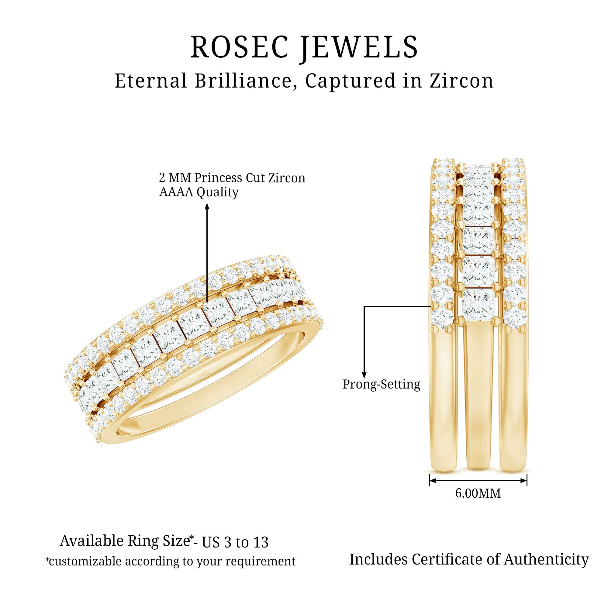 Certified Cubic Zirconia 3 Piece Stackable Ring Set