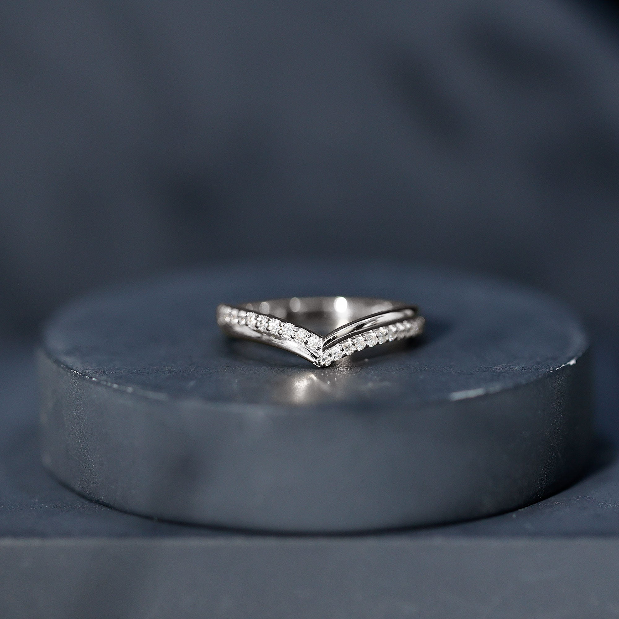 Pave Set Round Cut Natural Diamond Chevron Ring