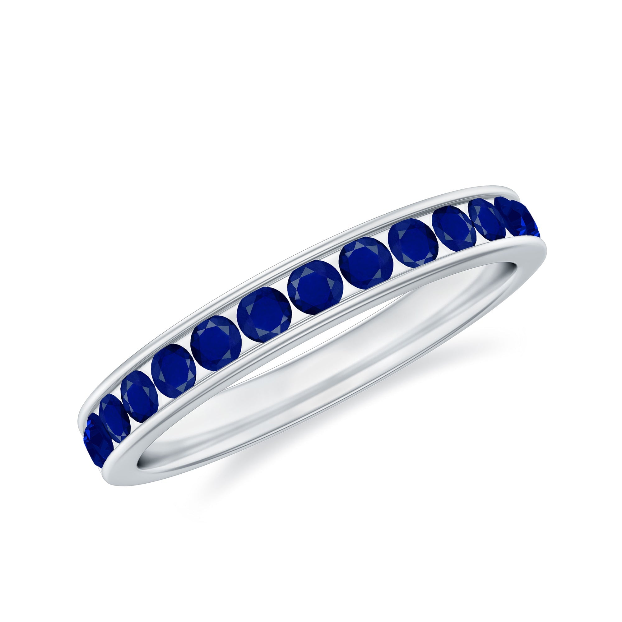 Natural Blue Sapphire Half Eternity Stackable Ring for Women