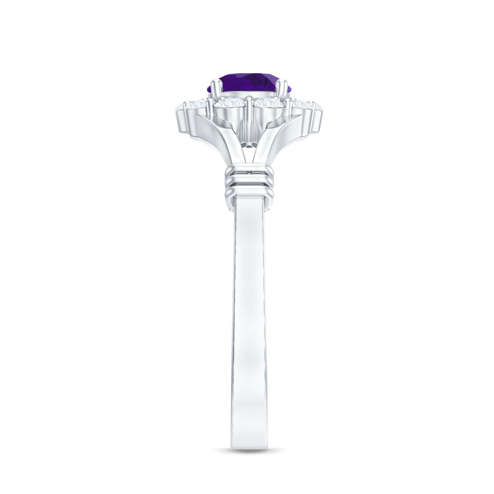 1 CT Amethyst and Diamond Halo Split Shank Ring