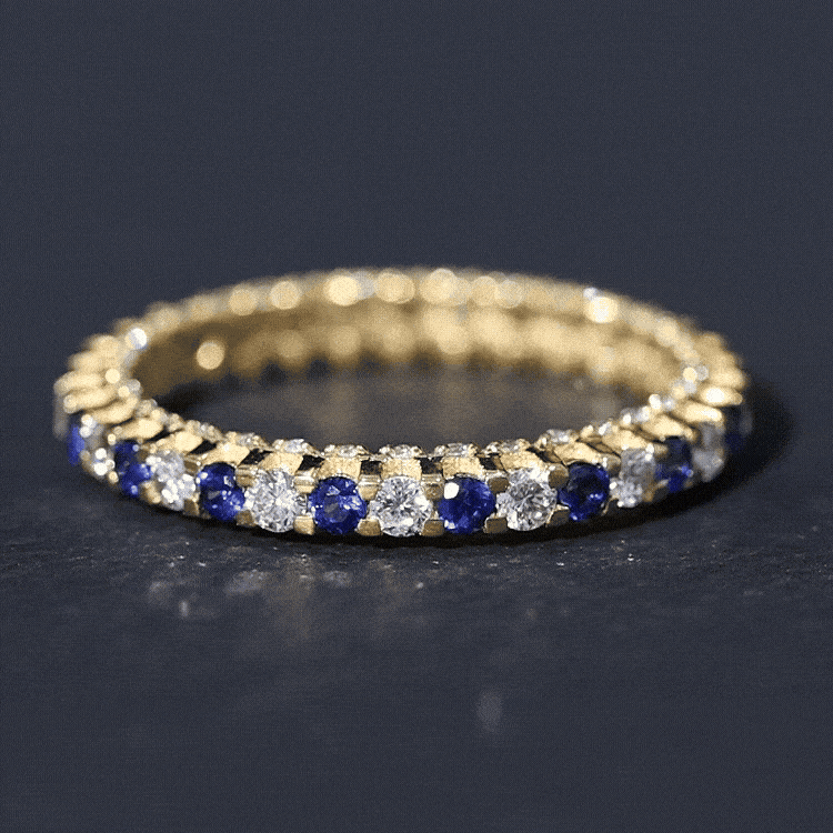 Natural Blue Sapphire Diamond Eternity Ring for Women