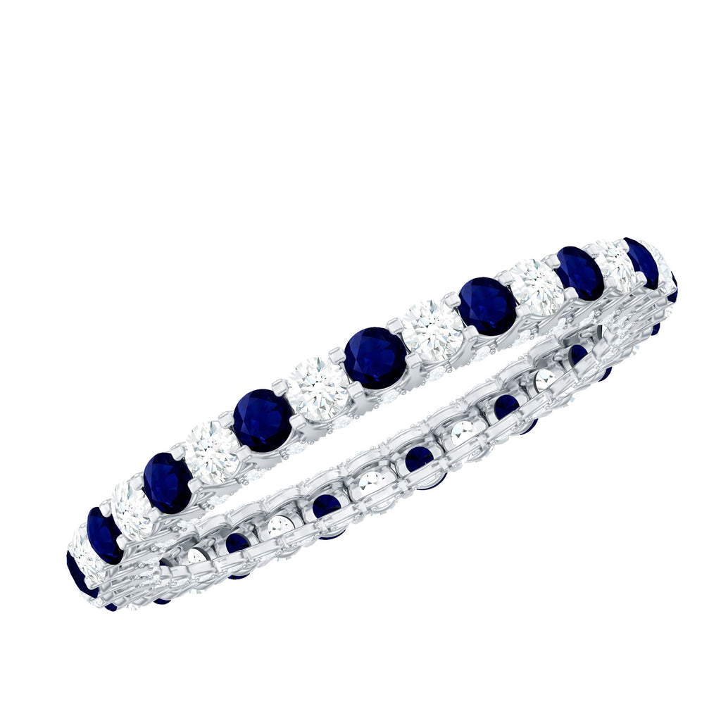 Natural Blue Sapphire Diamond Eternity Ring for Women