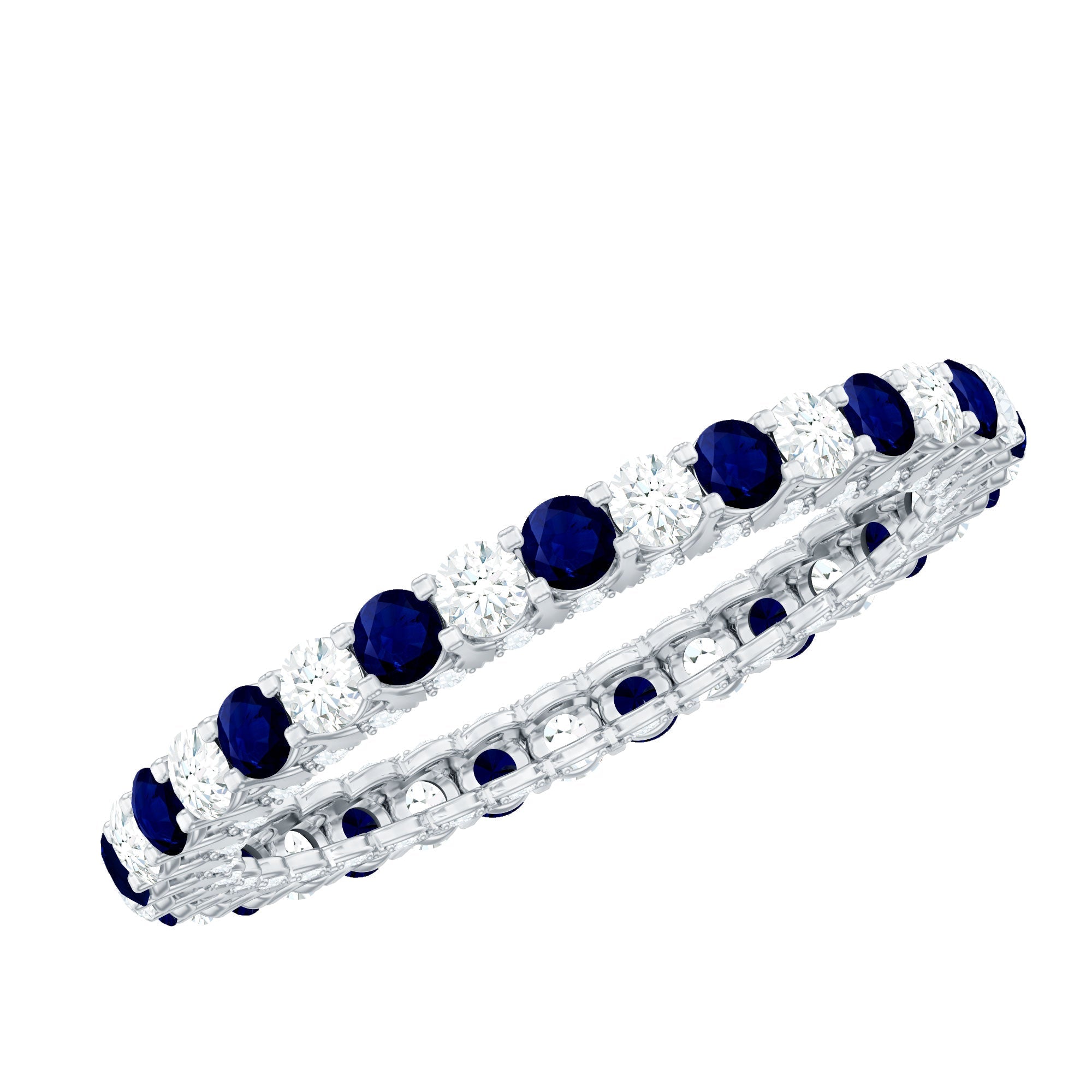 Natural Blue Sapphire Diamond Eternity Ring for Women
