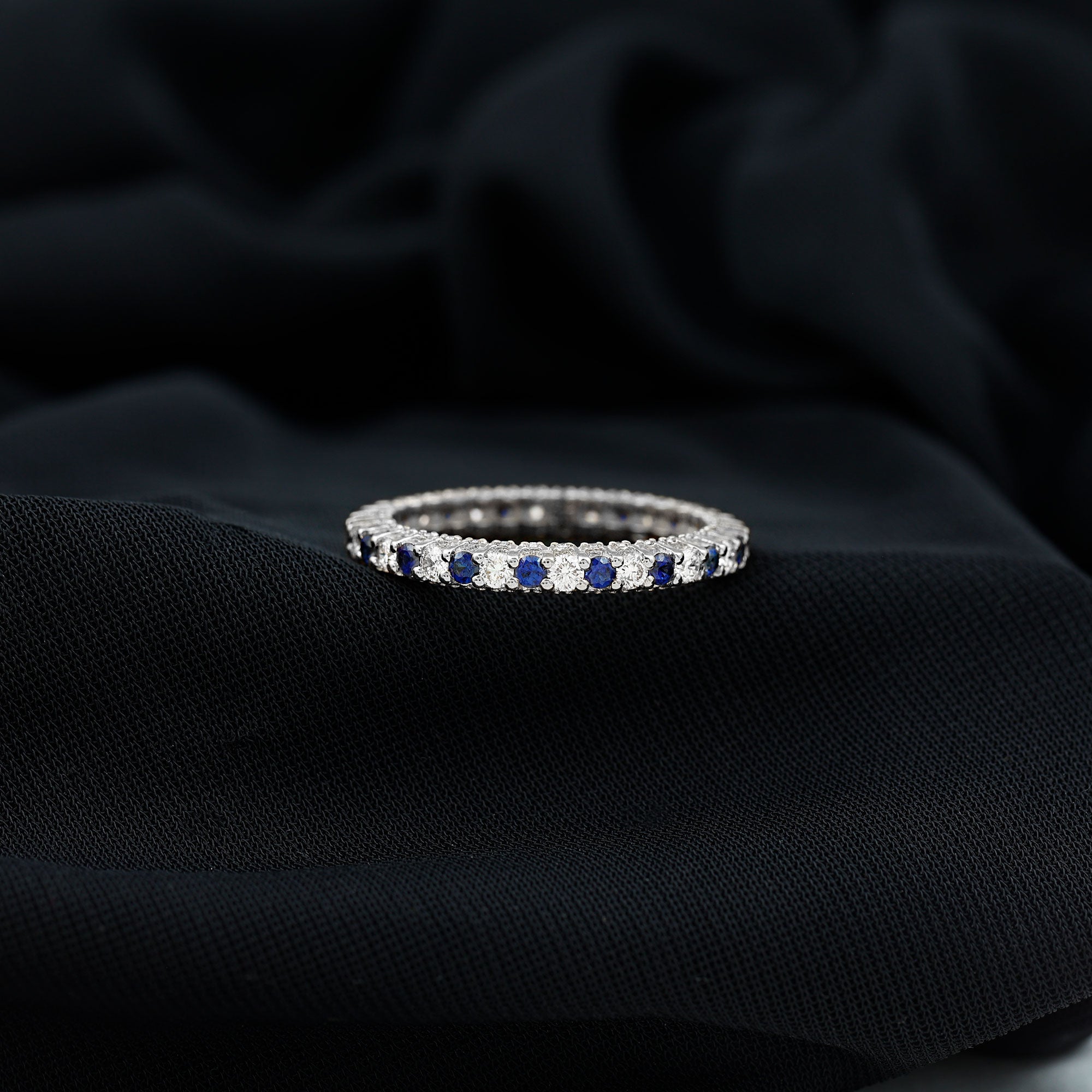 Natural Blue Sapphire Diamond Eternity Ring for Women