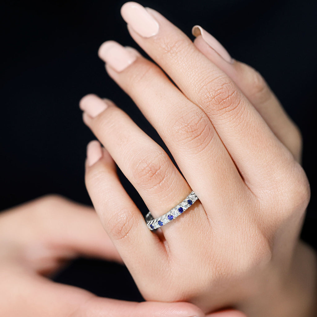 Natural Blue Sapphire Diamond Eternity Ring for Women