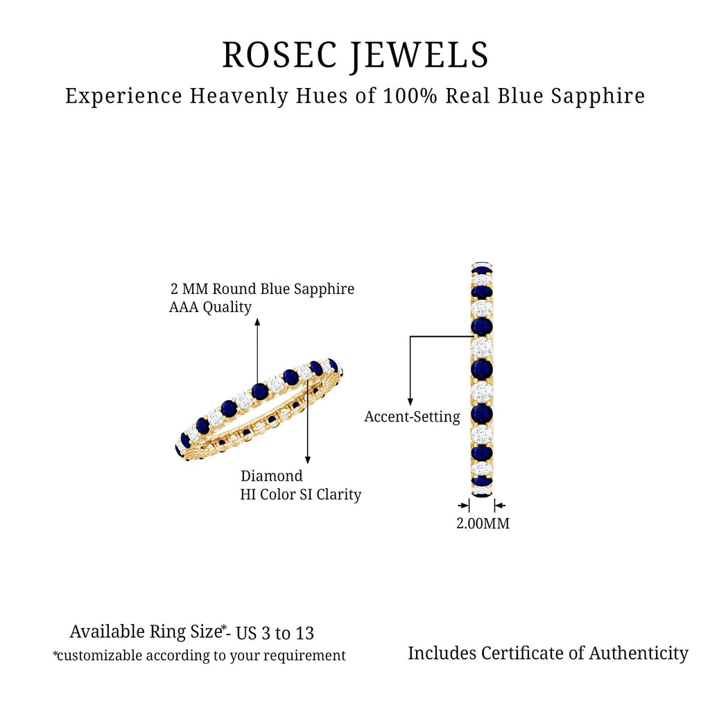 Natural Blue Sapphire Diamond Eternity Ring for Women
