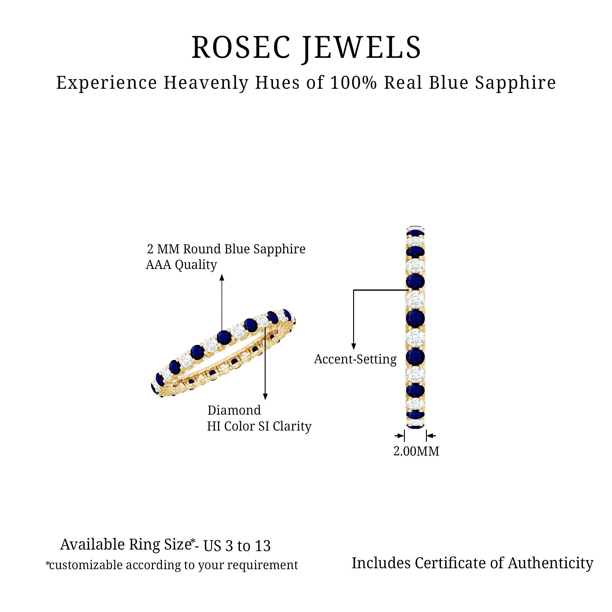 Natural Blue Sapphire Diamond Eternity Ring for Women