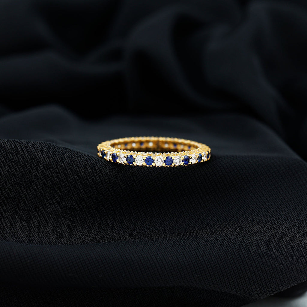 Natural Blue Sapphire Diamond Eternity Ring for Women