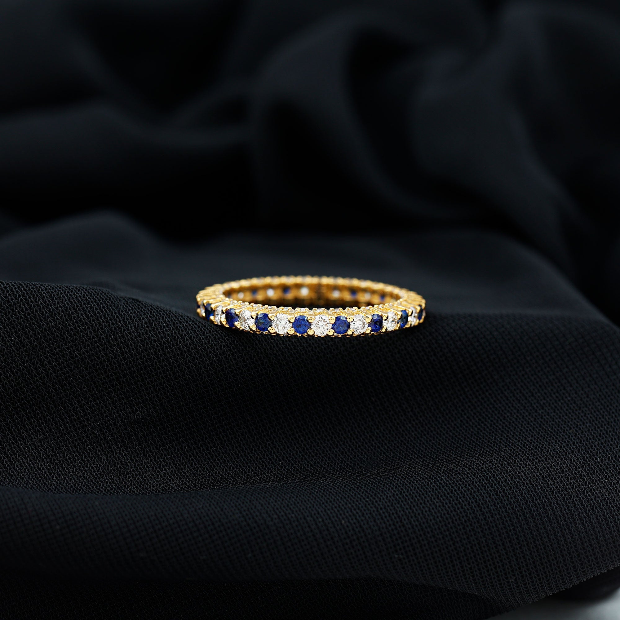 Natural Blue Sapphire Diamond Eternity Ring for Women