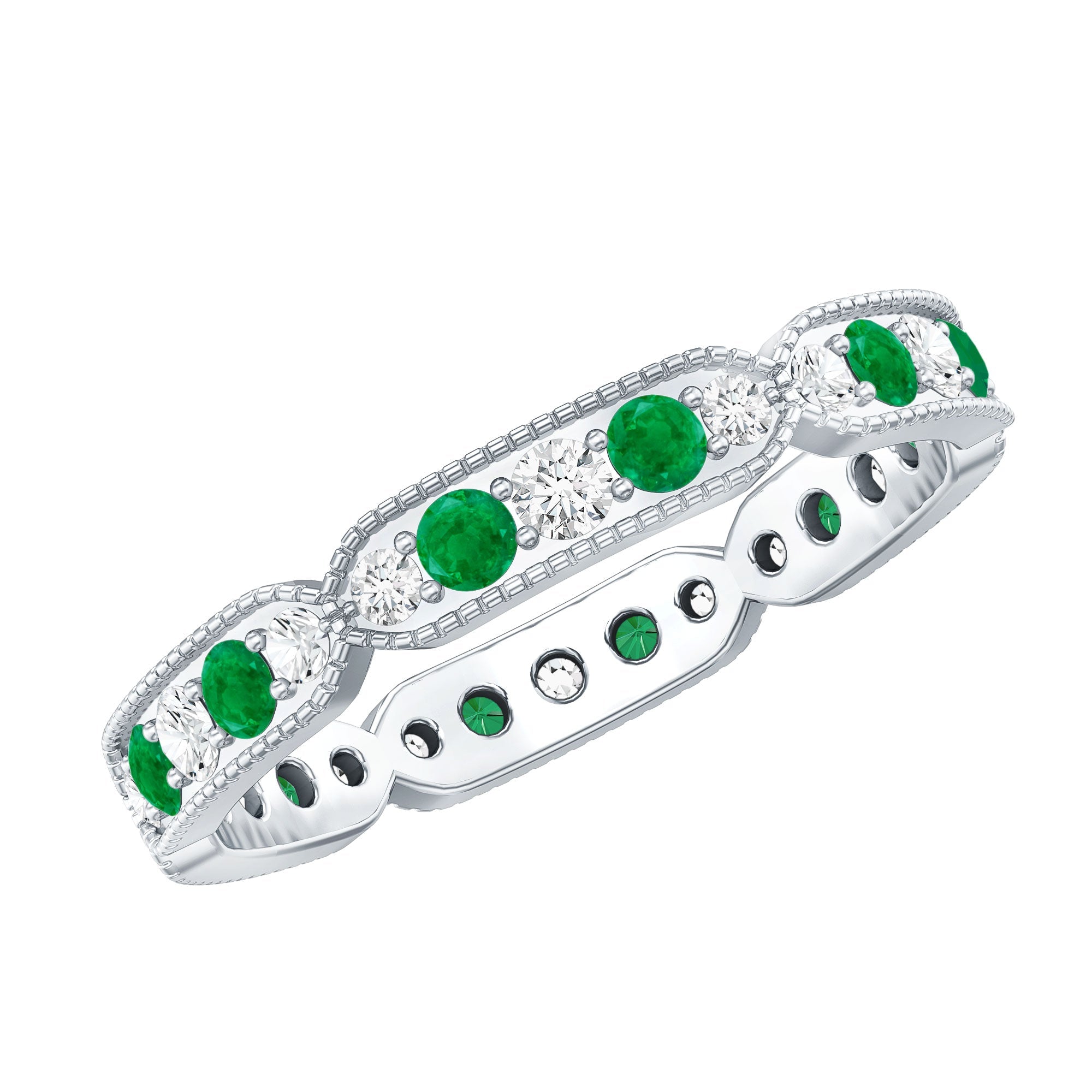 Emerald and Diamond Alternating Eternity Ring