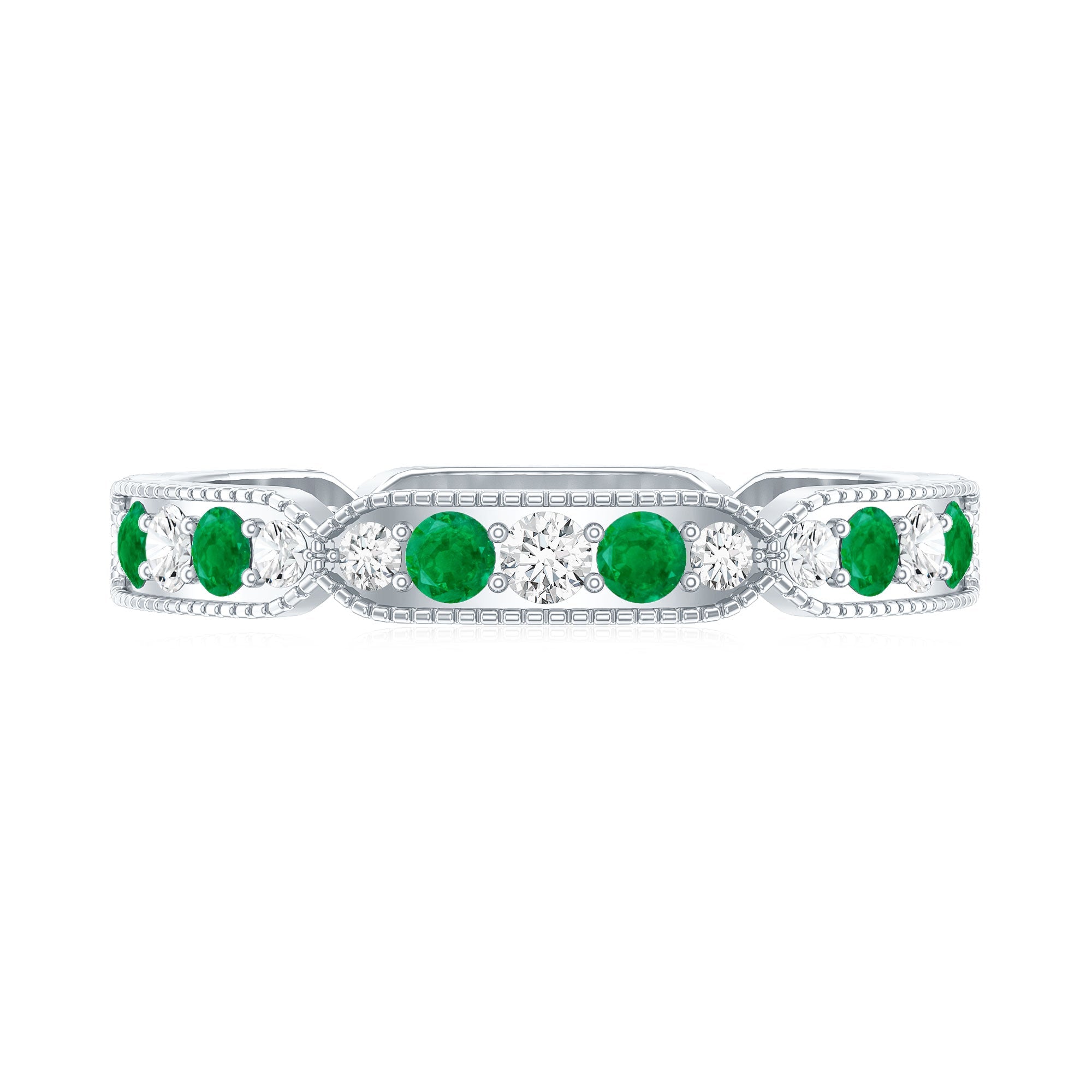 Emerald and Diamond Alternating Eternity Ring