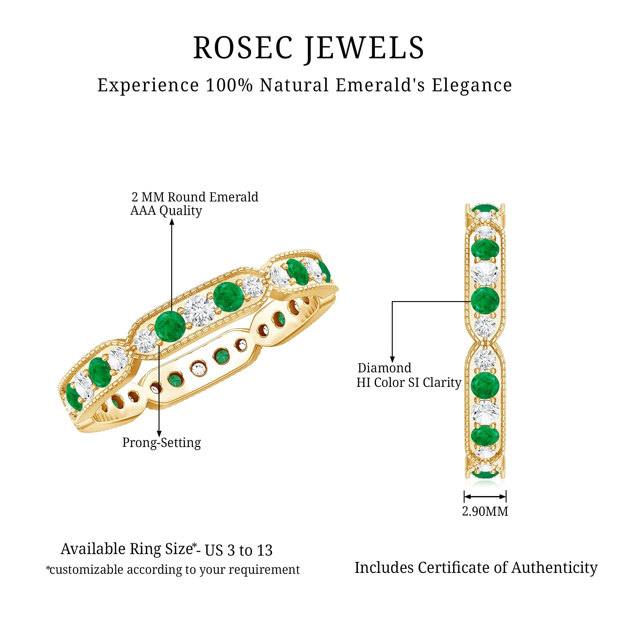 Emerald and Diamond Alternating Eternity Ring