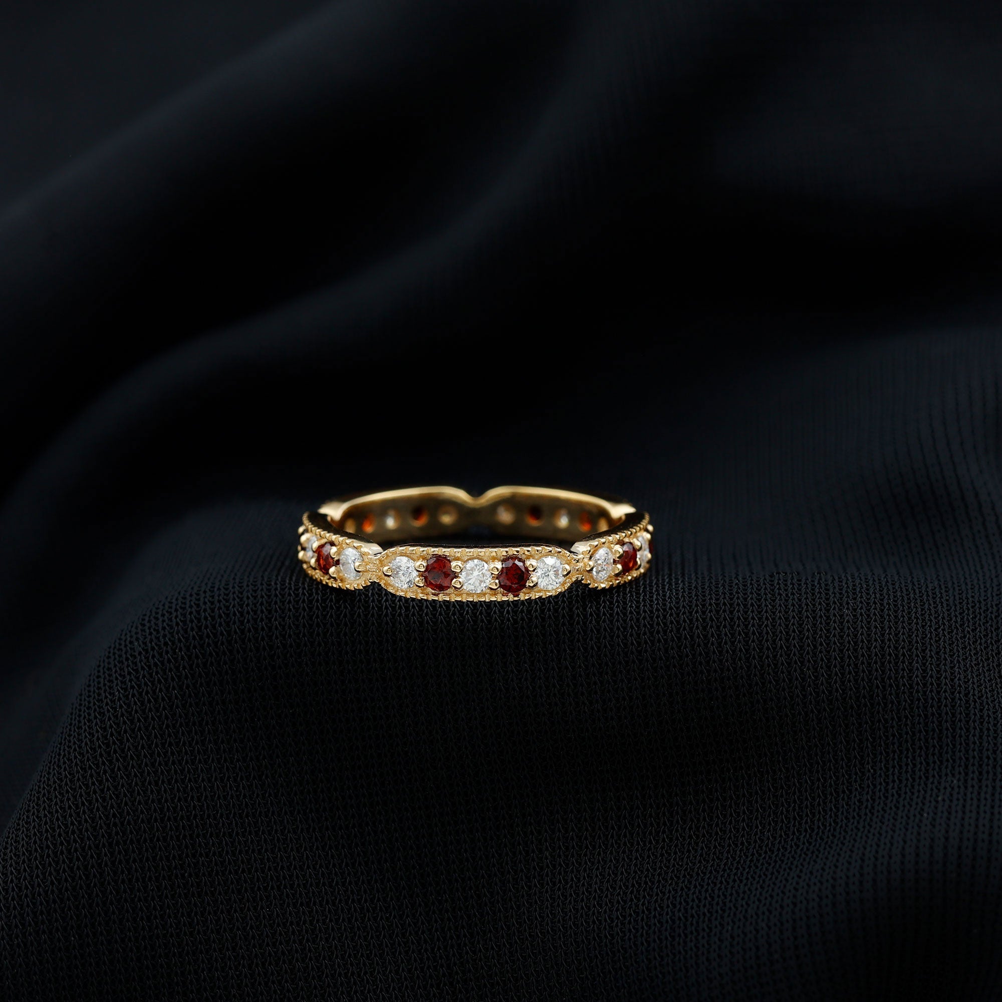 Vintage Inspired Garnet Eternity Ring with Diamond