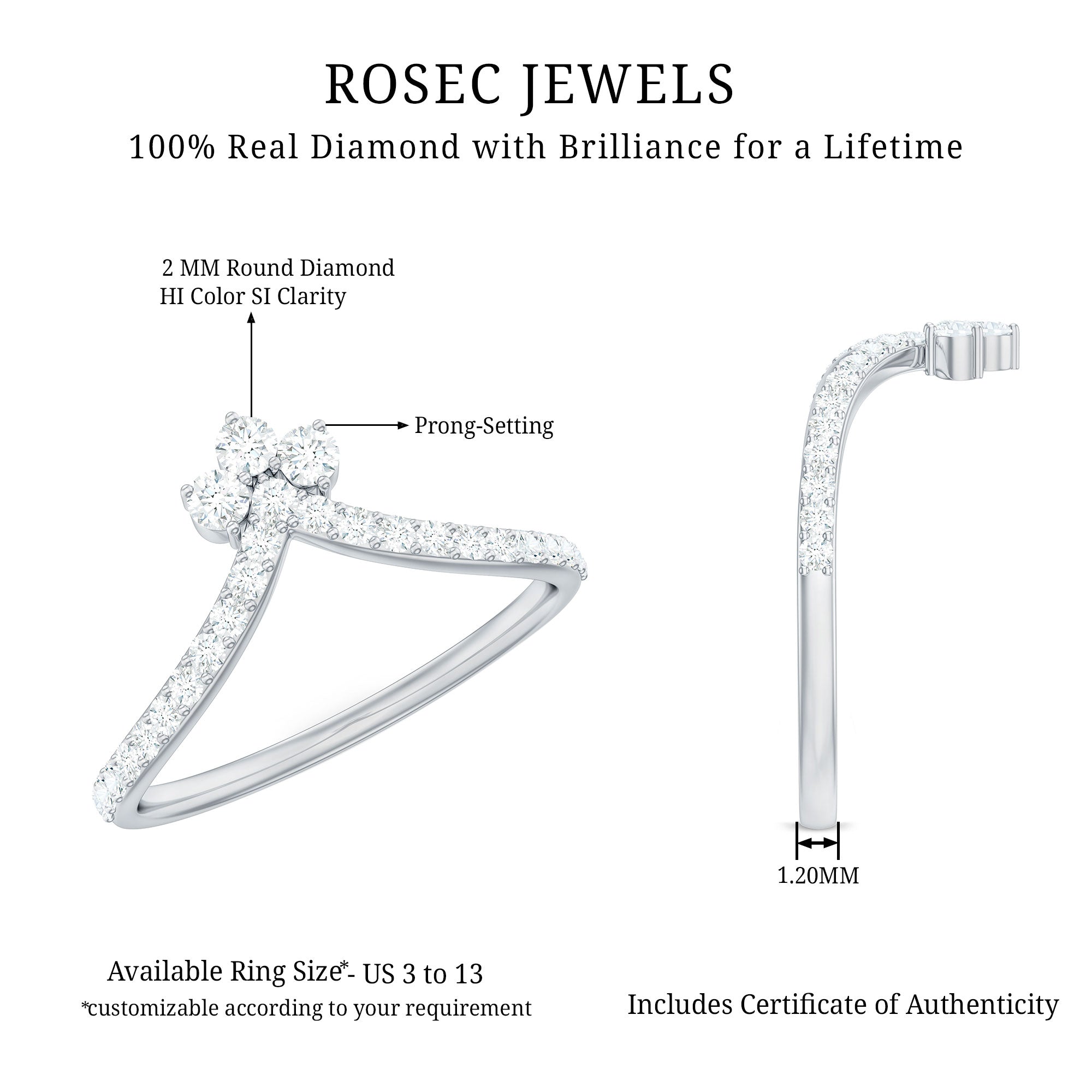 Real Diamond Curved Enhancer Ring for Women