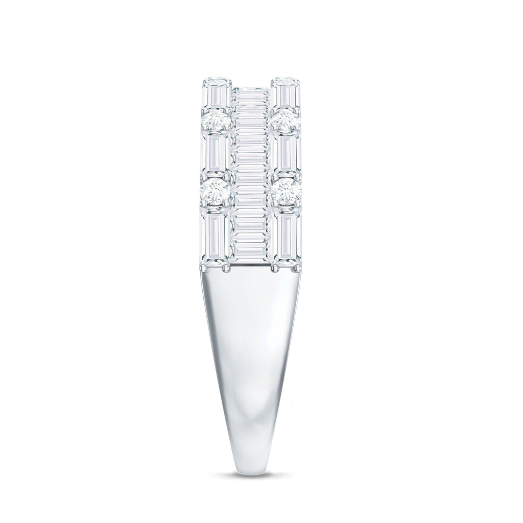 Baguette and Round Cubic Zirconia Three Row Wedding Band