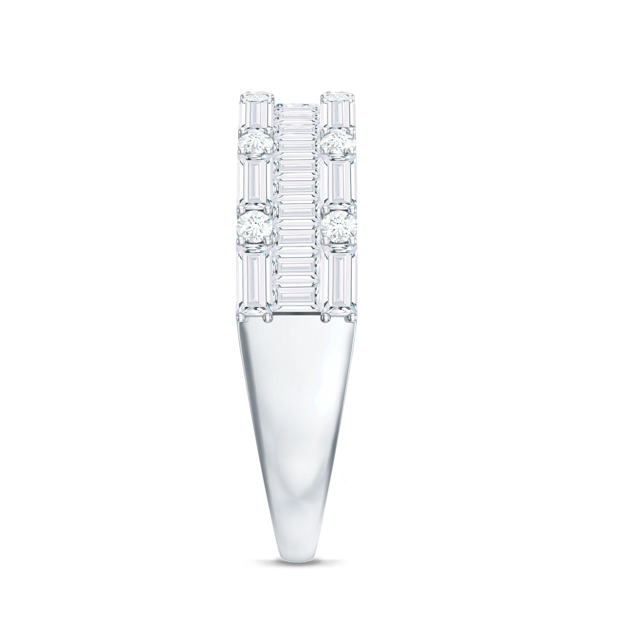 Baguette and Round Cubic Zirconia Three Row Wedding Band