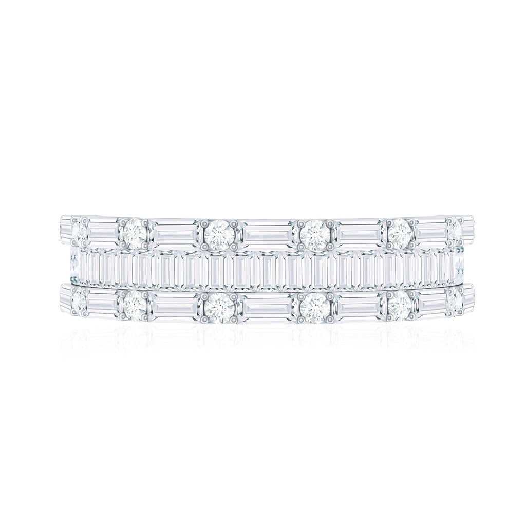 Baguette and Round Cubic Zirconia Three Row Wedding Band