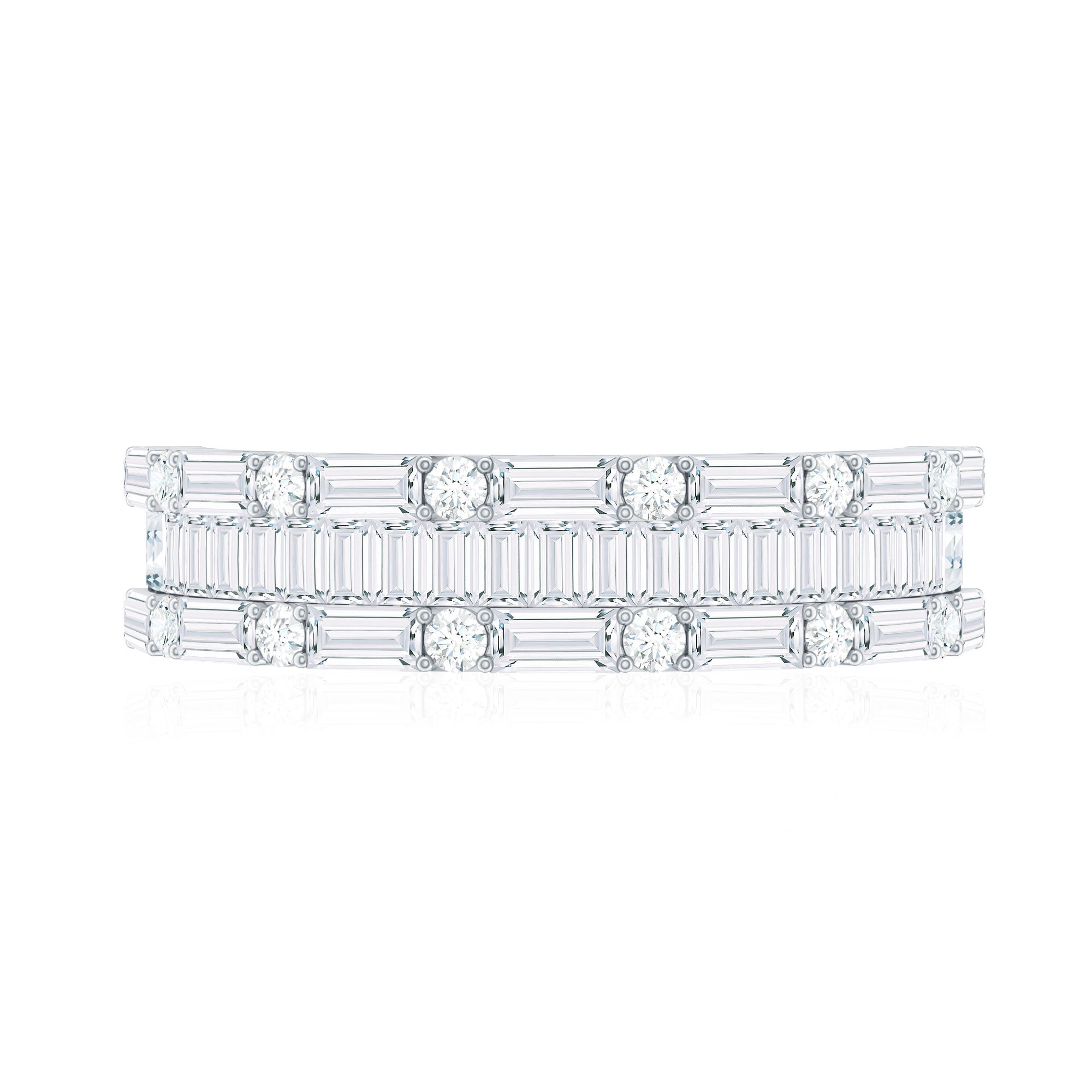 Baguette and Round Cubic Zirconia Three Row Wedding Band