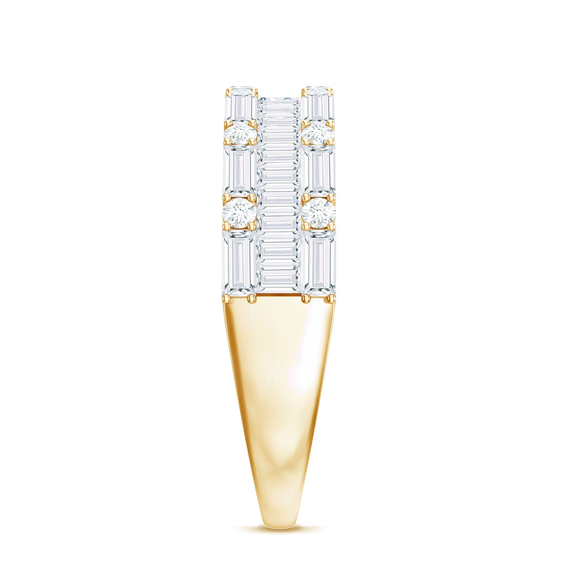 Baguette and Round Cubic Zirconia Three Row Wedding Band