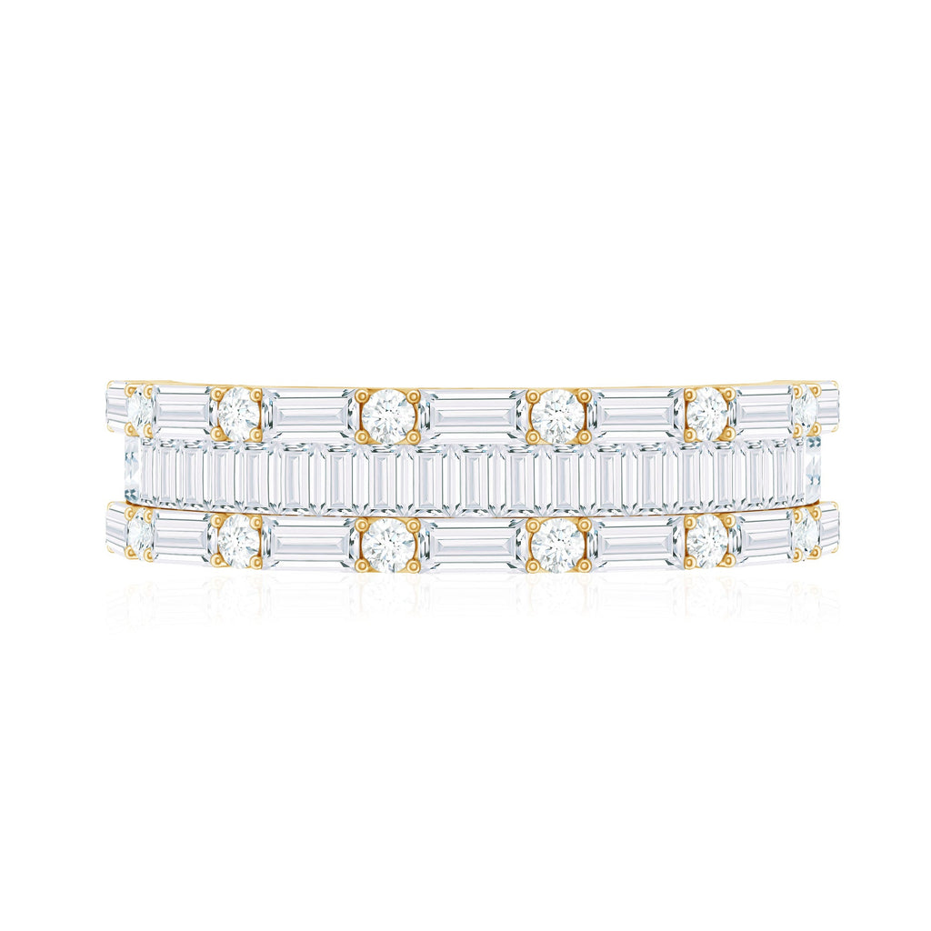 Baguette and Round Cubic Zirconia Three Row Wedding Band