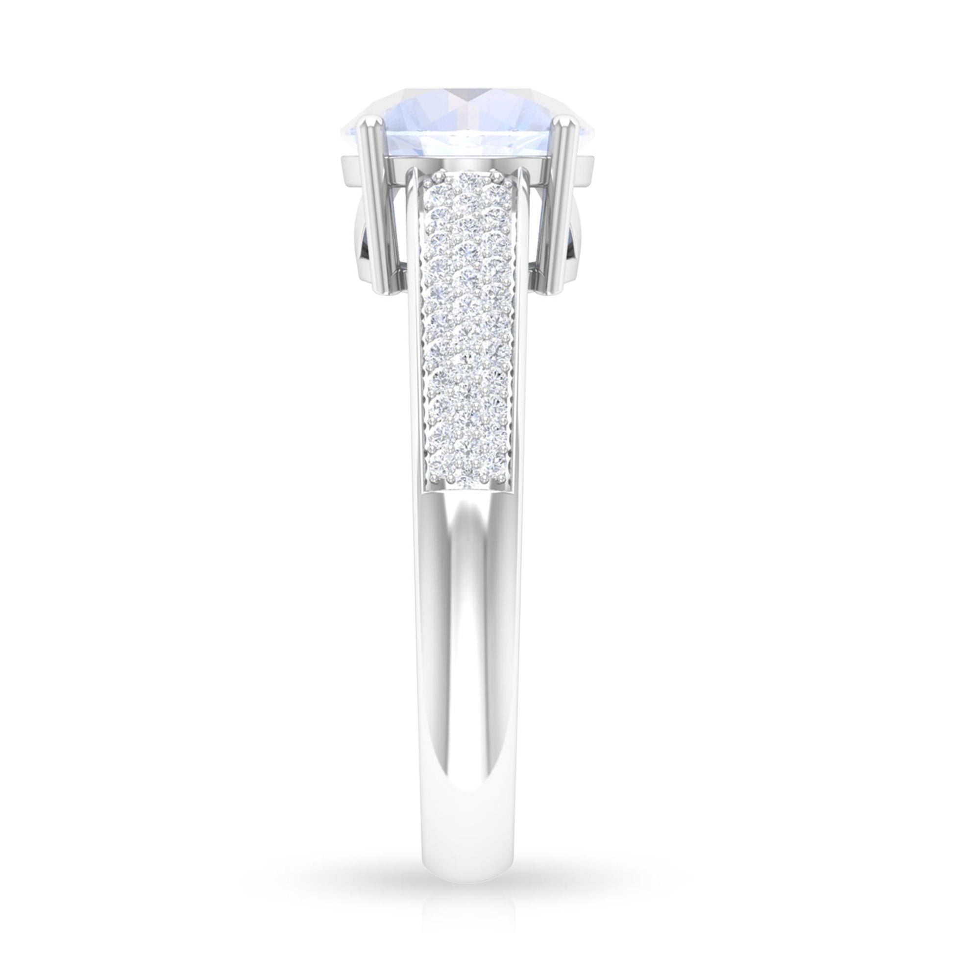 1.25 CT Moonstone Solitaire and Diamond Side Stone Engagement Ring