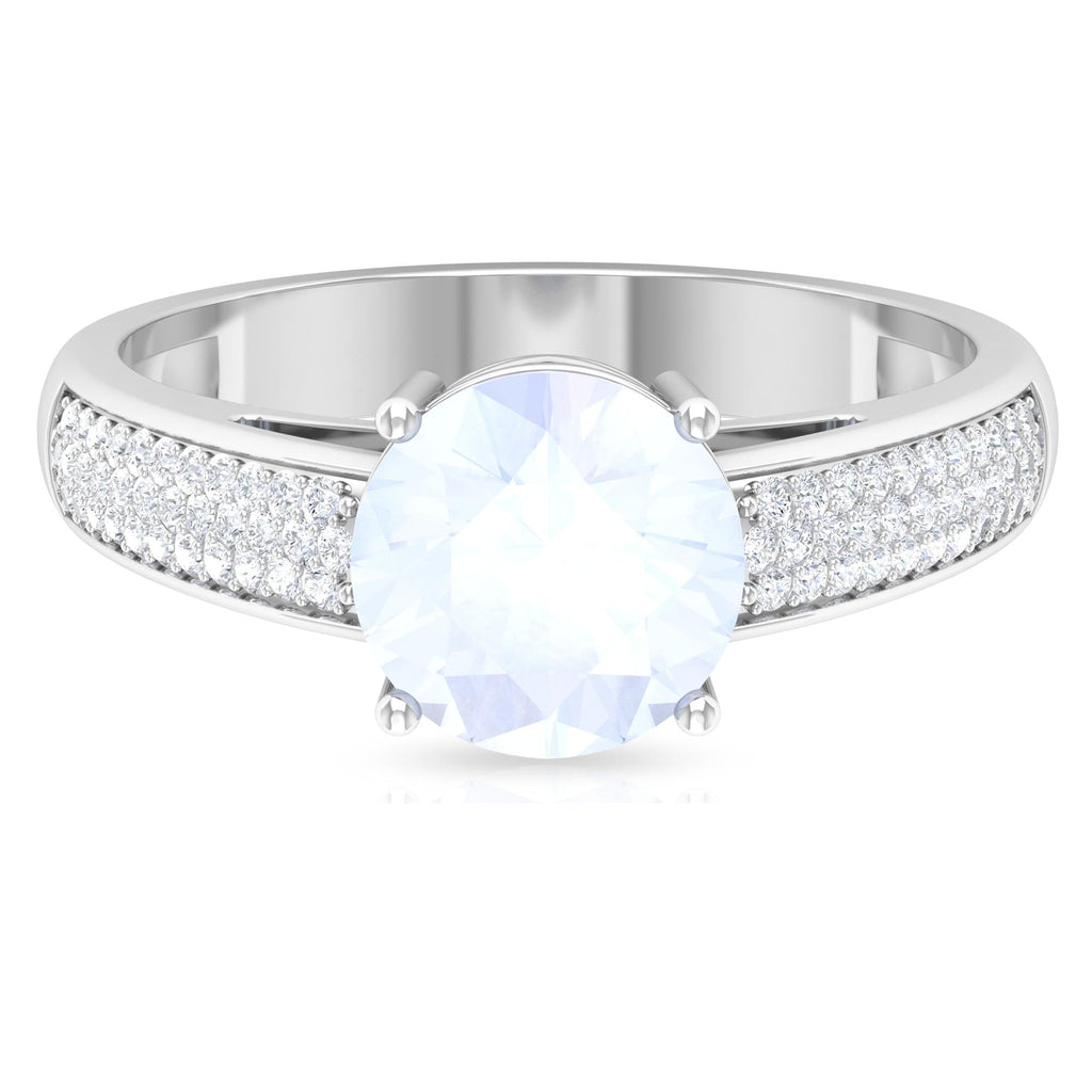 1.25 CT Moonstone Solitaire and Diamond Side Stone Engagement Ring