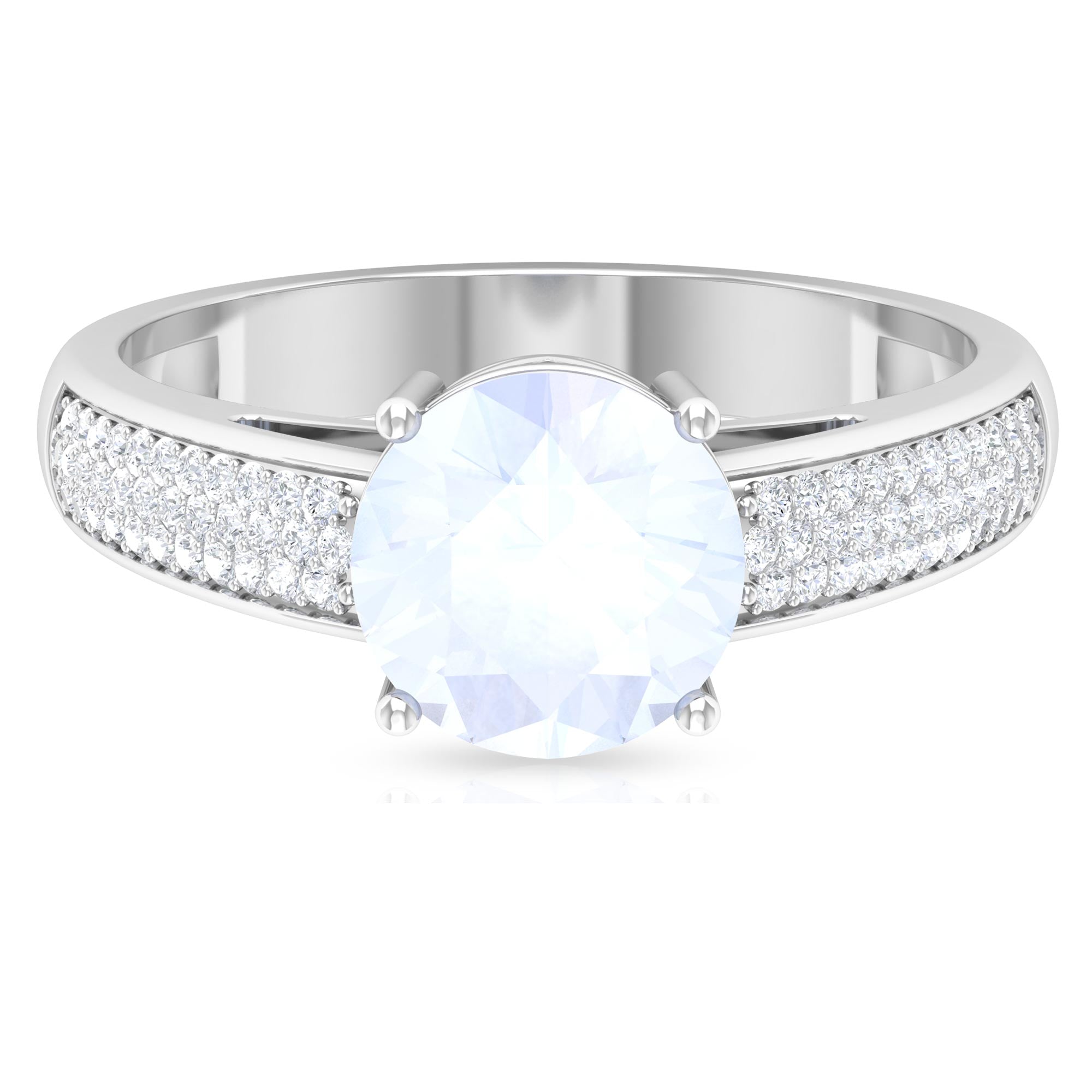 1.25 CT Moonstone Solitaire and Diamond Side Stone Engagement Ring