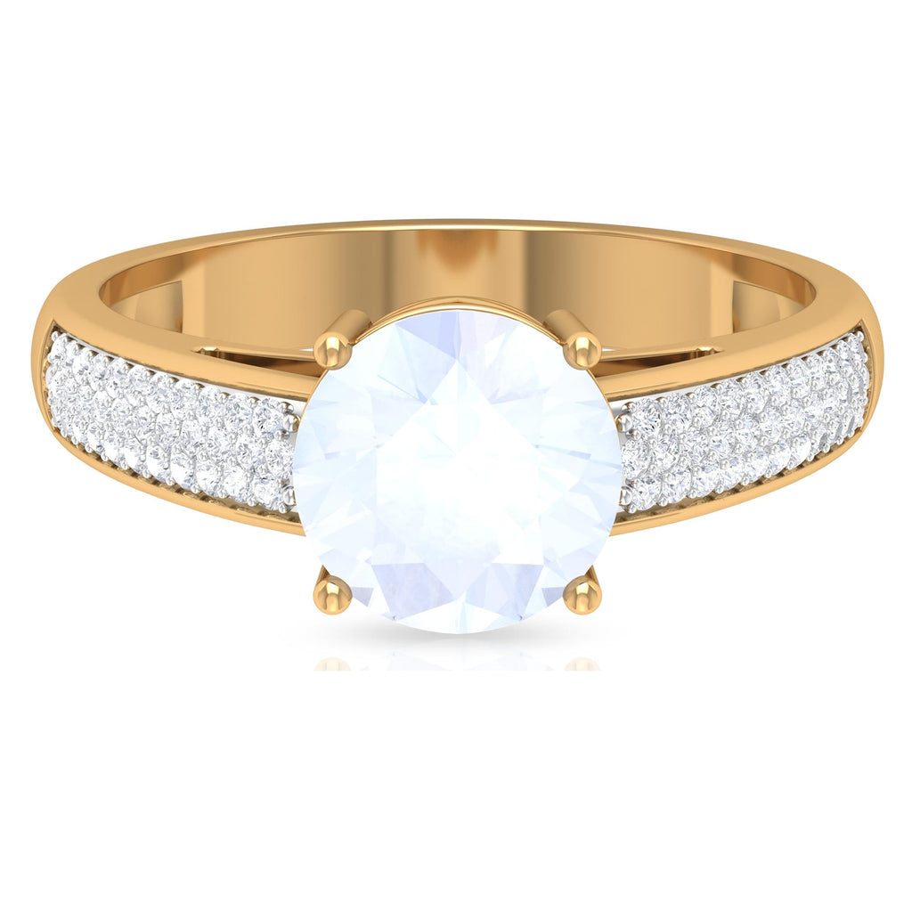 1.25 CT Moonstone Solitaire and Diamond Side Stone Engagement Ring