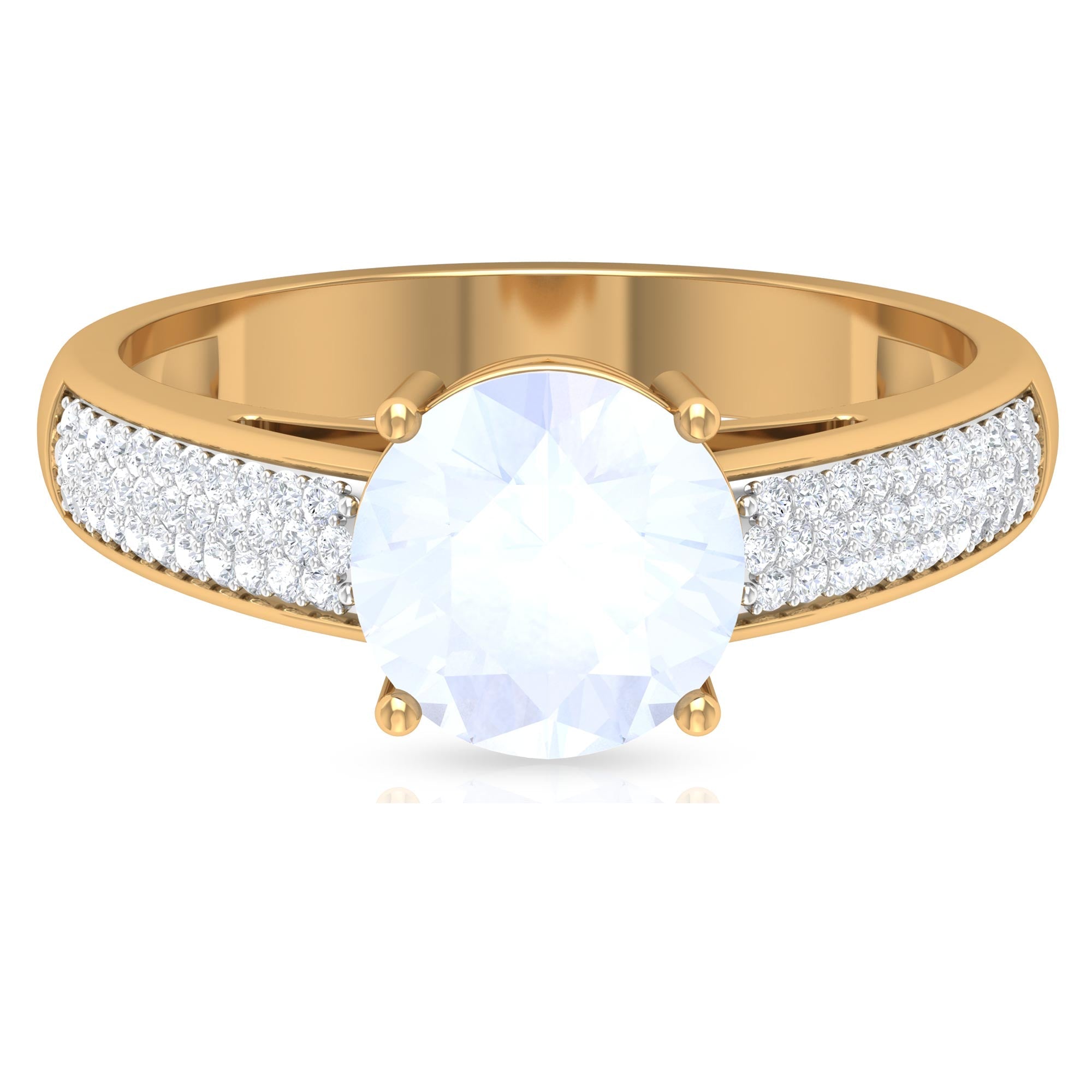 1.25 CT Moonstone Solitaire and Diamond Side Stone Engagement Ring