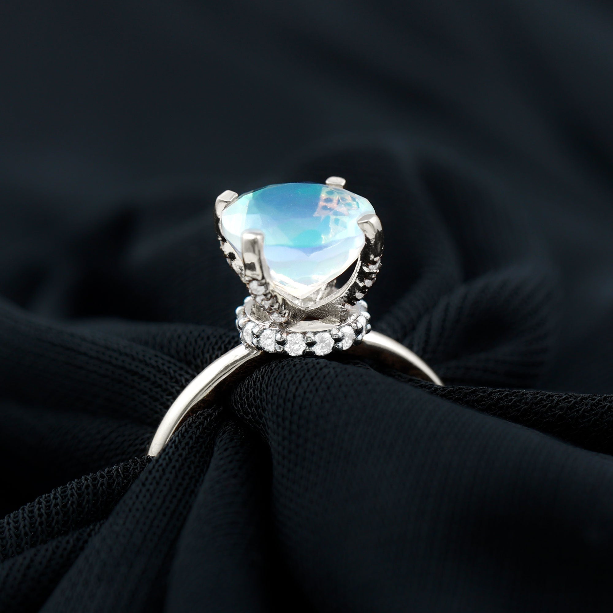 2 Carat Genuine Opalescent Hidden Halo Engagement Ring with Diamond